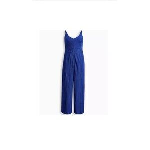 Torrid Blue Chiffon Pleated  Sleeveless Wide Leg Jumpsuit Pockets Size 6X